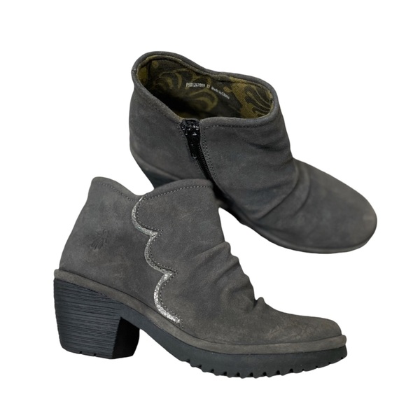 Fly London Shoes - Fly London Grey Scallop Leather Side Zip Ankle Boots
